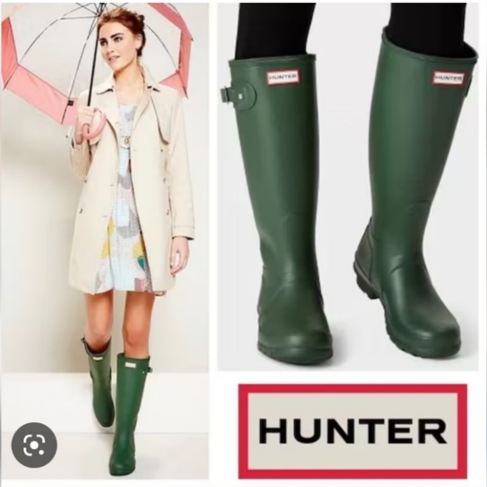 Hunter ORIGINAL TALL MATTE FOREST GREEN WELLIES WELLINGTON RUBBER rain boots NEW